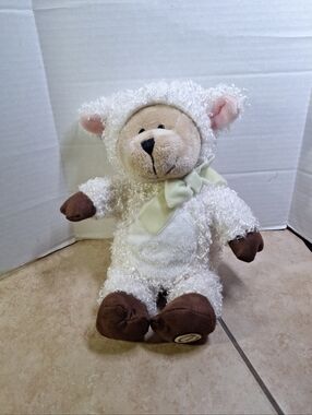 Starbucks Bearista Bear 2009 Lamb Costume Curly Plush Green Bow 10" 83rd Edition